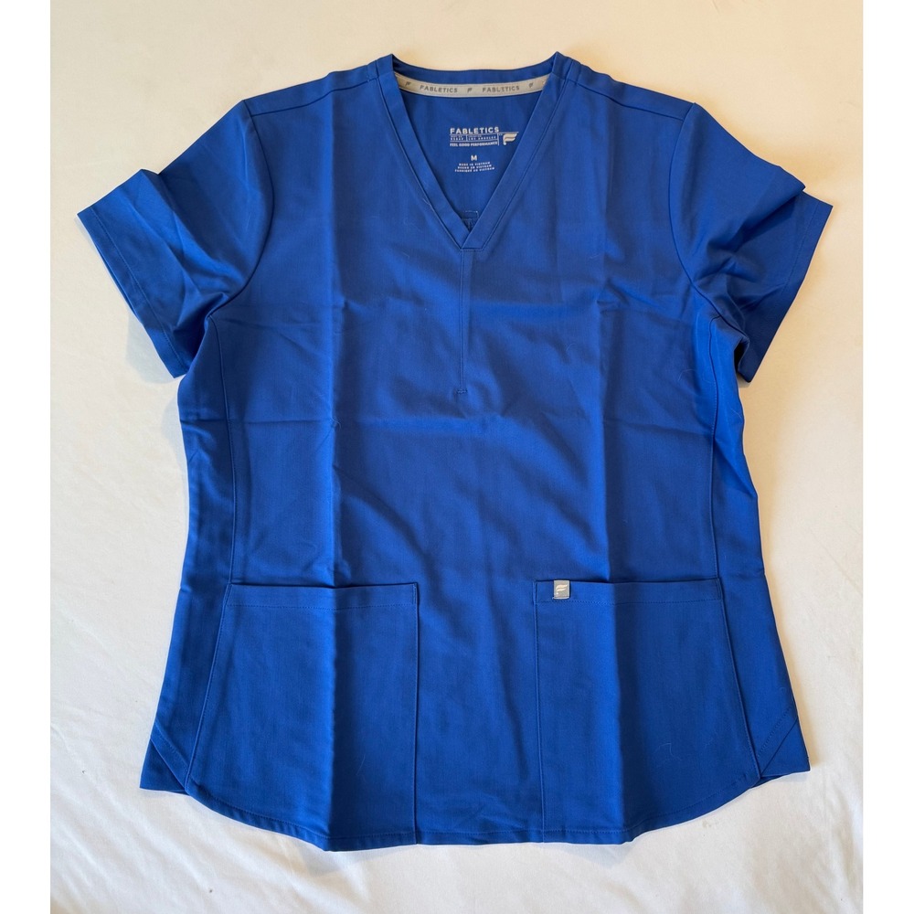 Fabletics Royal Blue Scrub Top V-Neck Short Sleeve Medical Uniform Medium